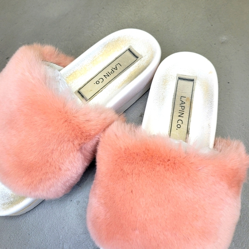 [EUC] Pink Fluffy Faux Fur Slides Slippers Platform Sandals Size 6.5 - Picture 4 of 12